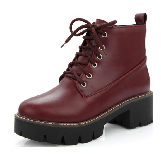 Burgundy Cleated Sole Punk Rock Military Combat Womens Boots Shoes Boots Zvoof
