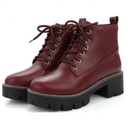 Burgundy Cleated Sole Punk Rock Military Combat Womens Boots Shoes