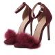 Burgundy Suede Flurry Fur Stiletto High Heels Gown Sandals Shoes Sandals Zvoof