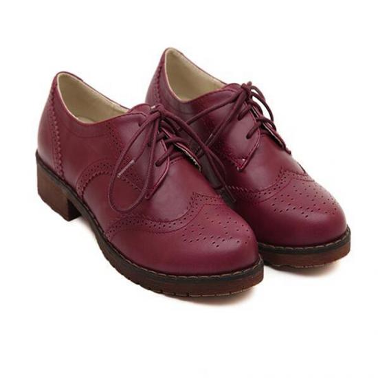 Burgundy Womens Lace Up Vintage Old School Baroque Oxfords Shoes Oxfords Zvoof