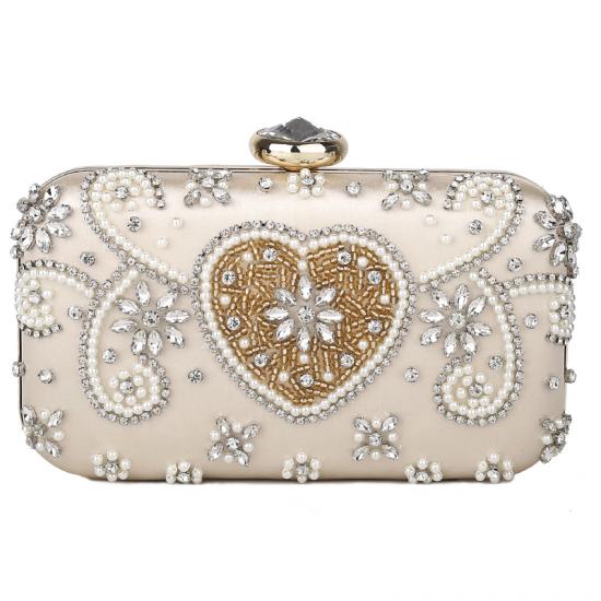 Cream Pearls Rhinestones Heart Baroque Glamorous Hand Bridal Clutch Purses Bag Clutches Zvoof