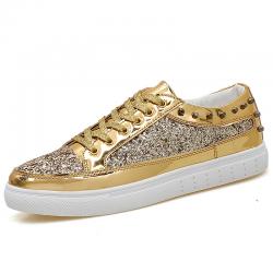 Gold Metallic Glitters Bling Bling Punk Rock Mens Sneakers Shoes