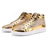 Gold Metallic Glitters High Top Punk Rock Mens Sneakers Shoes