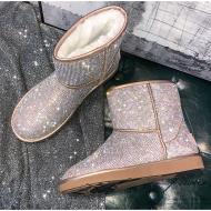 Gold Metallic Rhinestones Eskimo Yeti Snow Boots Shoes