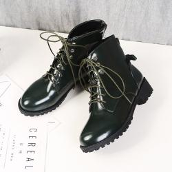 Green Patent Lace Up Back Bow Military Combat Boots Booties