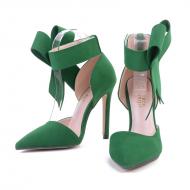 Green Suede Ankle Giant Bow Stiletto High Heels Sandals Shoes