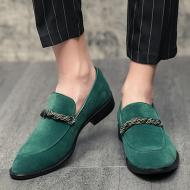 Green Suede Twill Dapper Mens Loafers Flats Dress Shoes