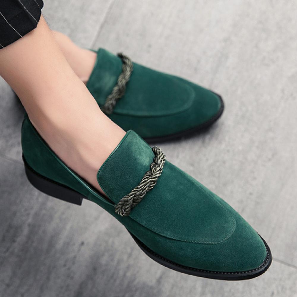 Green Suede Twill Dapper Mens Loafers Flats Dress Shoes 7933