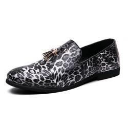 Grey Leopard Tassels Mens Loafers Prom Flats Dress Shoes