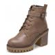 Khaki Brown Cleated Sole Lace Up HIgh Heels Chunky Ankle Miltary Boots Shoes High Heels Zvoof