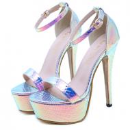 Pink Aurora Borealis Metallic Platforms Super High Stiletto Heels Sandals Shoes