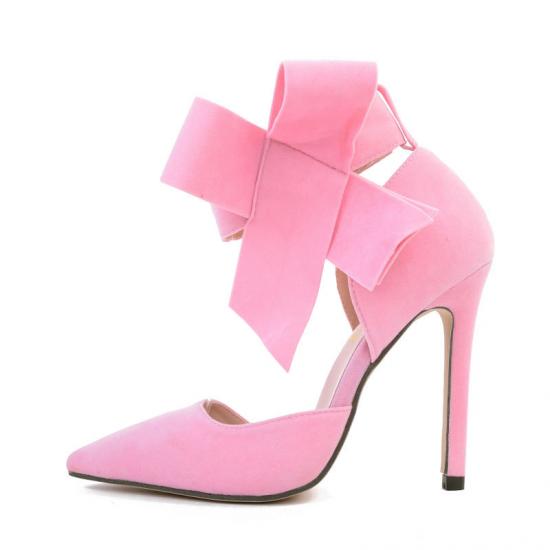 Pink Suede Ankle Giant Bow Stiletto High Heels Sandals Shoes High Heels Zvoof