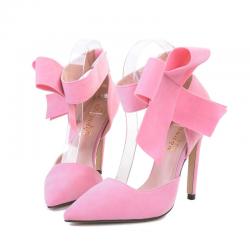 Pink Suede Ankle Giant Bow Stiletto High Heels Sandals Shoes
