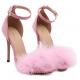 Pink Suede Flurry Fur Stiletto High Heels Gown Sandals Shoes Sandals Zvoof