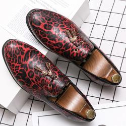 Red Leopard Tassels Mens Loafers Prom Flats Dress Shoes