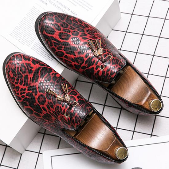 Red Leopard Tassels Mens Loafers Prom Flats Dress Shoes Loafers Zvoof