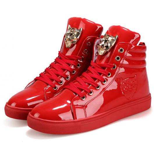 Red Patent Gold Hero High Top Punk Rock Mens Sneakers Shoes Sneakers Zvoof