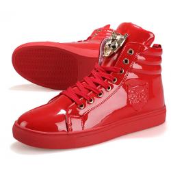 Red Patent Gold Hero High Top Punk Rock Mens Sneakers Shoes