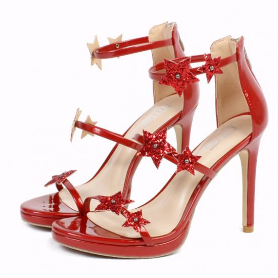 Red Rhinestones Stars Straps Sexy High Stiletto Heels Sandals Shoes Sandals Zvoof