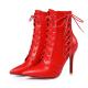 Red Side Lace Up Pointed Head Ankle Stiletto High Heels Boots High Heels Zvoof