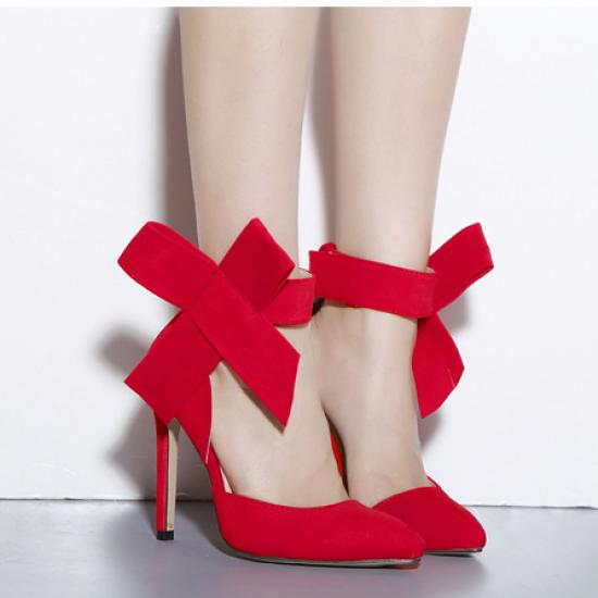 Red Suede Ankle Giant Bow Stiletto High Heels Sandals Shoes ...