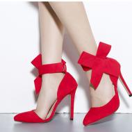 Red Suede Ankle Giant Bow Stiletto High Heels Sandals Shoes