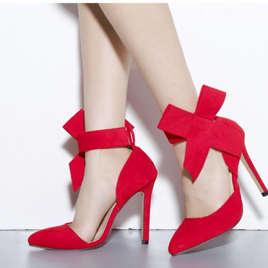 exposure generation Upstream Red Suede Ankle Giant Bow Stiletto High Heels Sandals Shoes ...