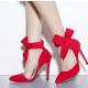 Red Suede Ankle Giant Bow Stiletto High Heels Sandals Shoes High Heels Zvoof