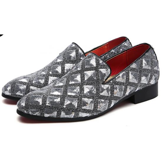 SIlver Checkers Sequins Bling Bling Mens Loafers Prom Flats Dress Shoes Loafers Zvoof