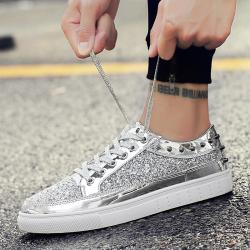 Silver Metallic Glitters Bling Bling Punk Rock Mens Sneakers Shoes