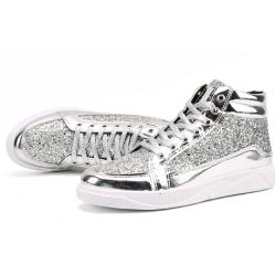 Silver Metallic Glitters High Top Punk Rock Mens Sneakers Shoes