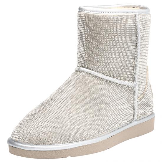Silver Metallic Rhinestones Eskimo Yeti Snow Boots Shoes Snow Boots Zvoof