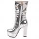 Silver Mirror Mid Long Knee Platforms High Block Heels Stage Boots Boots Zvoof