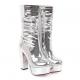 Silver Mirror Mid Long Knee Platforms High Block Heels Stage Boots Boots Zvoof