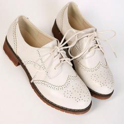 White Cream Womens Lace Up Vintage Old School Baroque Oxfords Shoes