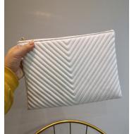White Quilted V Embossed Oversize Envelops Rectangular Evening Clutch Purses Bag