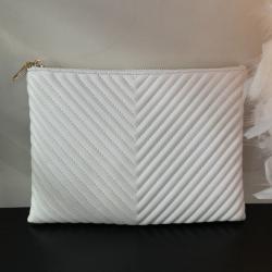 White Quilted V Embossed Oversize Envelops Rectangular Evening Clutch Purses Bag