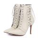 White Side Lace Up Pointed Head Ankle Stiletto High Heels Boots High Heels Zvoof