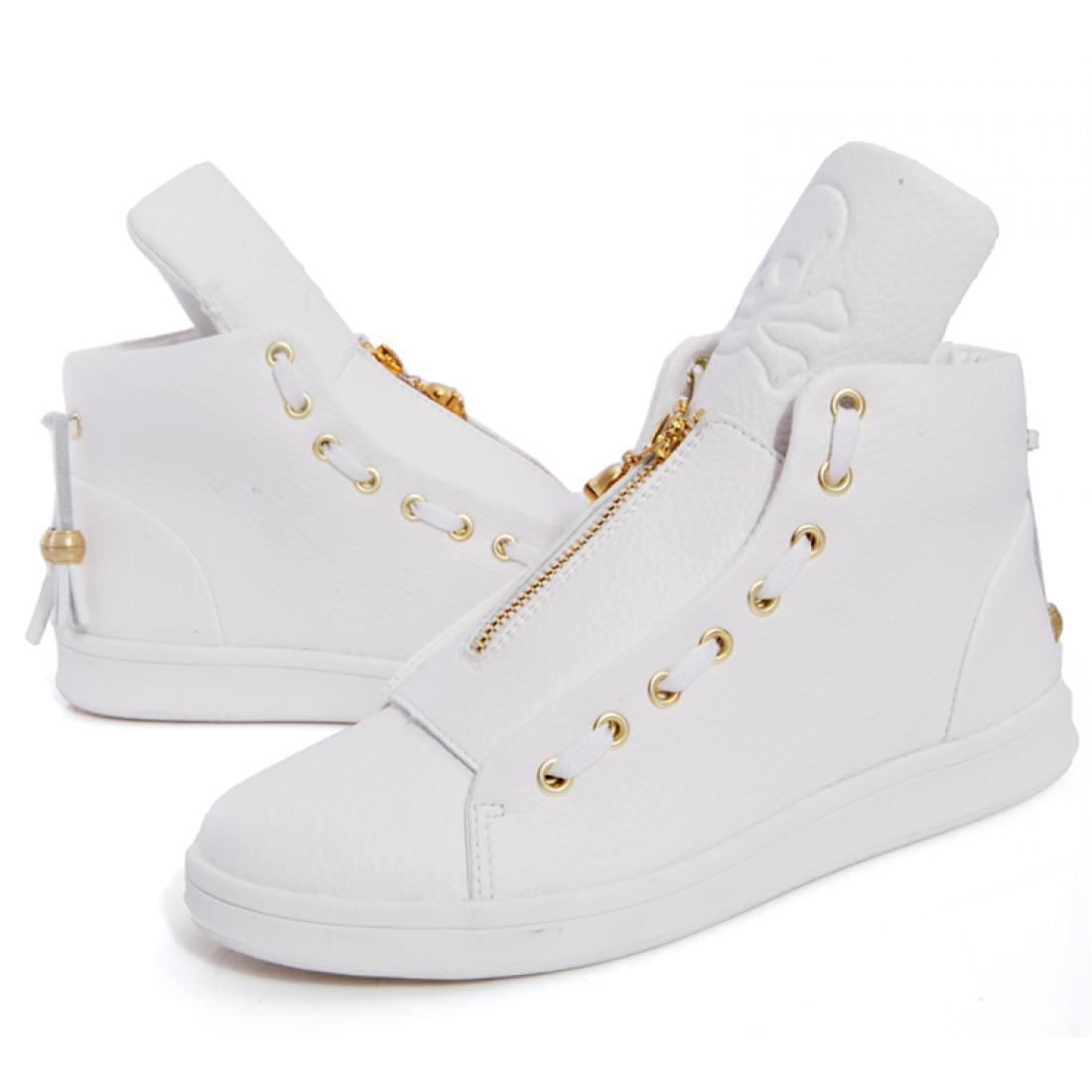 White Skull Gold Zipper High Top Punk Rock Mens Sneakers ...