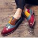 Burgundy Yellow Vintage Lace Up Oxfords Prom Flats Dress Shoes