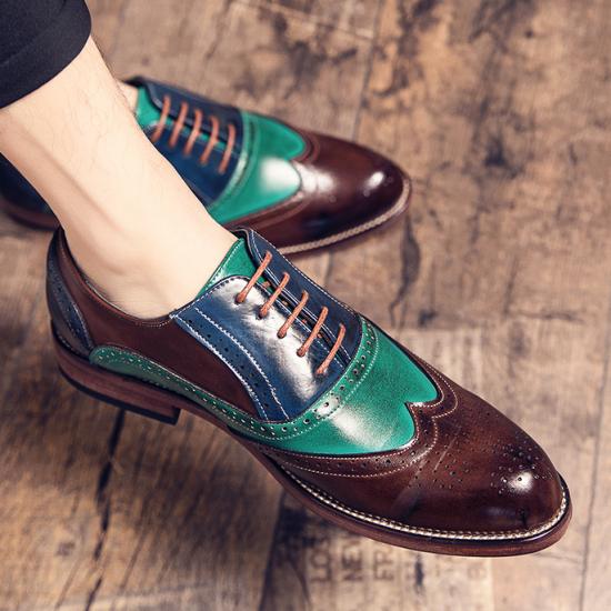 Green Blue Brown Vintage Lace Up Oxfords Prom Flats Dress Shoes