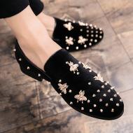 Black Bees Gold Studs Spikes Mens Loafers Flats Dress Shoes