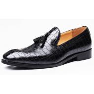 Black Croc Slip On Patent Prom Mens Loafers Dress Shoes