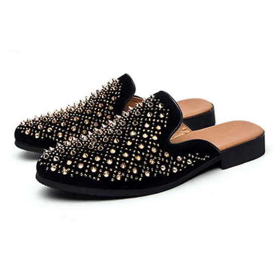 Black Gold Checkers Spikes Mens Loafers Flats Dress Sandals Shoes Men s Sandals Zvoof