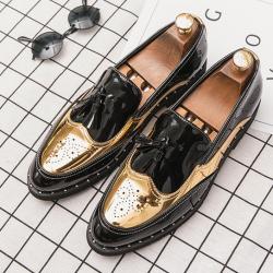 Black Gold Wingtip Tassels Mens Loafers Flats Dress Shoes