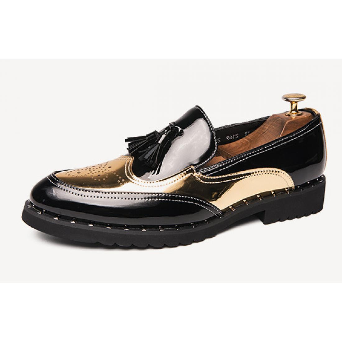 Black Gold Wingtip Tassels Mens Loafers Flats Dress Shoes 6453