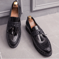 Black Patent Glitters Tassels Mens Loafers Flats Dress Shoes