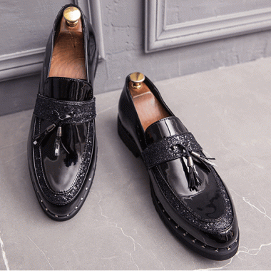 Black Patent Wingtip Tassels Mens Loafers Flats Dress Shoes ...