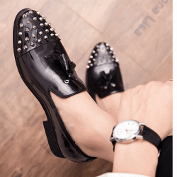 Black Patent Spikes Tassels Mens Loafers Flats Dress Shoes