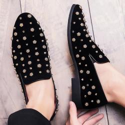 Black Rose Gold Studs Mens Loafers Flats Dress Shoes